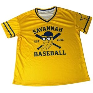 Savannah Bananas Baseball Jersey Yellow Blue Mesh V-Neck Shirt Mens Medium